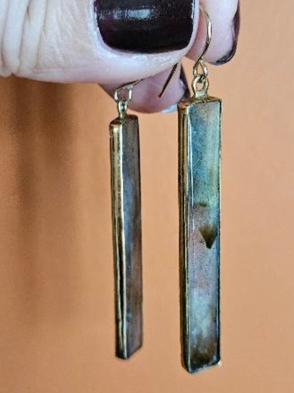 Long Labradorite Statement Earrings - Picture 8 of 8